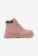 Botki damskie - Różowe Casualowe Botki Traperki na Płaskiej Podeszwie Nelabria - miniaturka - grafika 1
