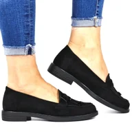 Półbuty damskie - DAMSKIE PÓŁBUTY MOKASYNY Z FRĘDZLAMI POTOCKI 12369 CZARNE ZAMSZOWE - miniaturka - grafika 1