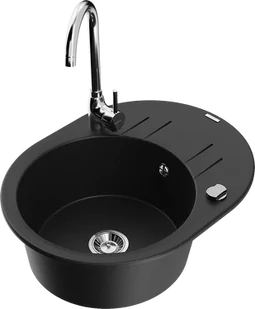 Mexen Kevin zlewozmywak granitowy 1-komorowy z ociekaczem i baterią kuchenną Telma, czarny - 6517-77-670200-00 - Zlewozmywaki z baterią - miniaturka - grafika 1