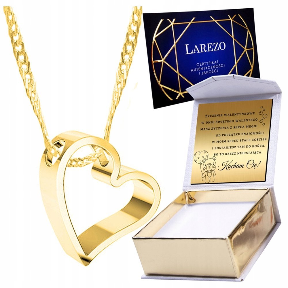 Złoty Naszyjnik 925 Pozłacany Lśniące Serce Serduszko Love Miłość + GRAWER