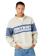 Bluzy męskie - Koton Męska bluza basic z wysokim dekoltem i zamkiem błyskawicznym z nadrukiem wielokolorowa, Stone (080), XXL - miniaturka - grafika 1