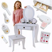 Zabawy w naśladowanie dorosłych - Drewniana Toaletka Marzeń dla Dzieci Dziewczynki z Taboretem Lustrem Akcesoriami Duży ZESTAWTABORET LUSTRO KOSMETYKI AKCESORIA - miniaturka - grafika 1