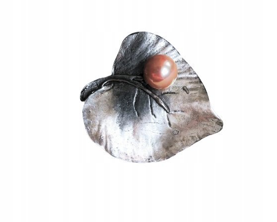 Srebrna Broszka Liść Listek Perła Łososiowa Krem