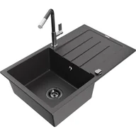 Zlewozmywaki z baterią - Mexen Bruno zlewozmywak granitowy 1-komorowy z ociekaczem i baterią kuchenną Flora, czarny nakrapiany - miniaturka - grafika 1