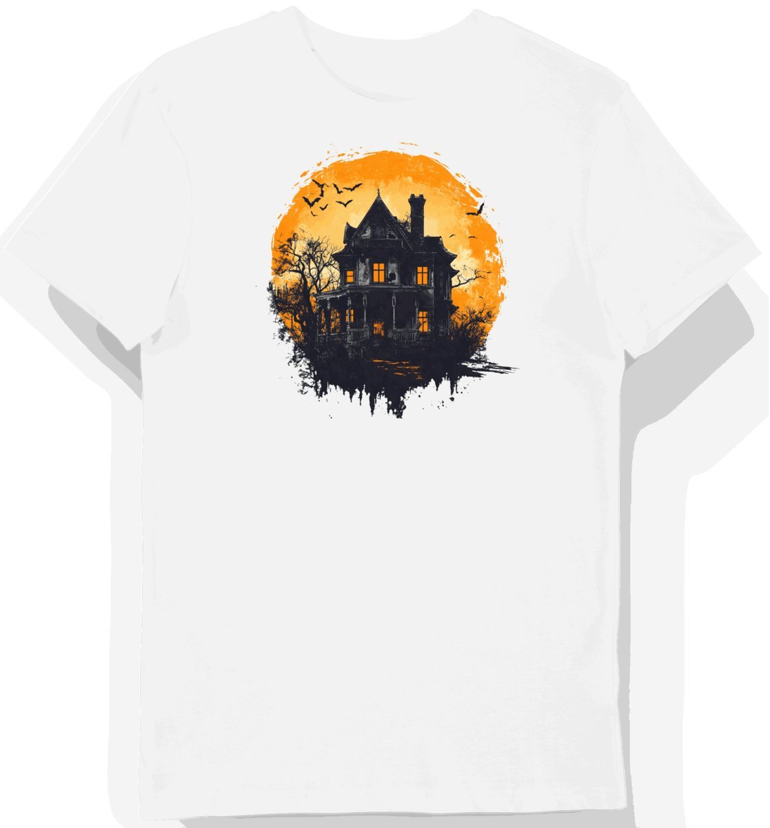 Koszulka męska biała z motywem nawiedzonego domu (48) L