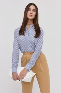 Koszule damskie - Elisabetta Franchi koszula damska kolor fioletowy regular z kołnierzykiem klasycznym - grafika 1