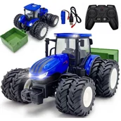 Zabawki zdalnie sterowane - ZDALNIE STEROWANY TRAKTOR CIĄGNIK ZE SKRZYNIĄ RC NA PILOTA ŚWIATŁA LED BL - miniaturka - grafika 1