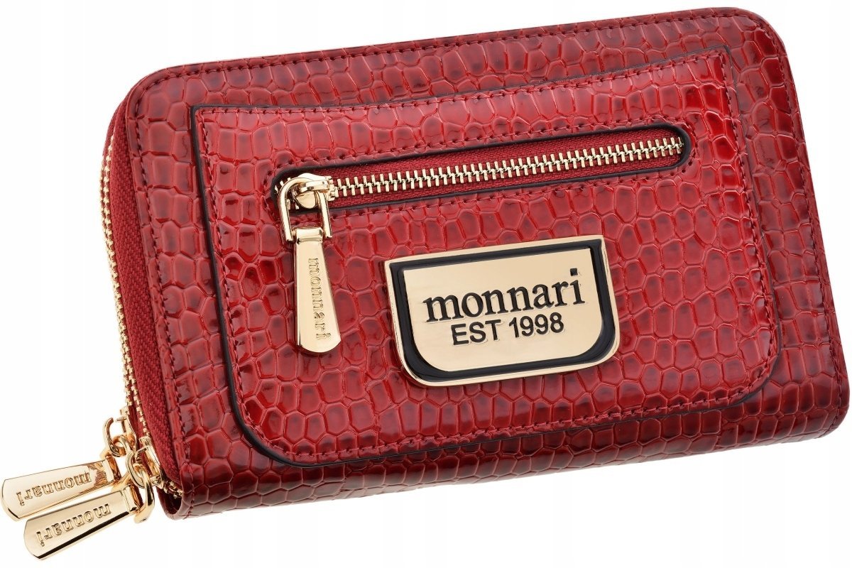 Portfel Damski Lakierowany Monnari Klasyczny Duży Pojemny Suwak Czerwony