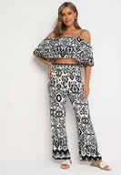 Komplety damskie - Czarno-Biały Bawełniany Komplet Bluzka na Ramiączkach Spodnie z Gumką w Pasie Charivia - miniaturka - grafika 1