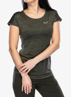 Koszulka szybkoschnąca damska Salewa Puez Melange Dry S/S Tee - dark olive melange - Koszulki i topy damskie - miniaturka - grafika 1