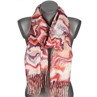 Apaszki i szaliki damskie - Szalik damski szal ze ZŁOTYM WZORKIEM na prezent z frędzlami RC-24-2 czerwony - miniaturka - grafika 1