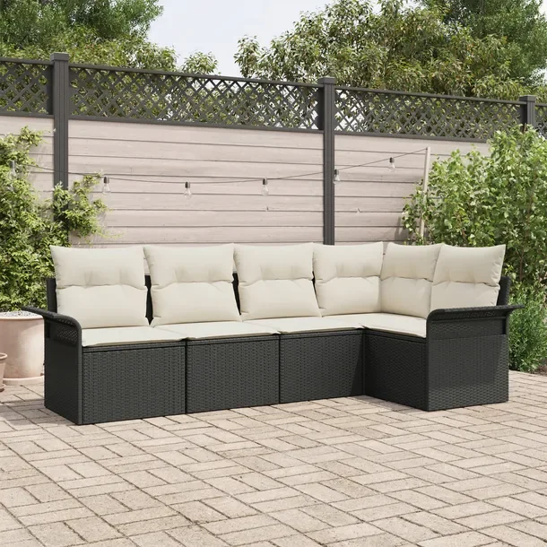 Zestaw modułowych sof ogrodowych, czarno-biały, rattan, 5 osób