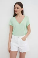 Koszulki sportowe damskie - Pepe Jeans t-shirt lniany LEIGHTON kolor zielony PL505855 - miniaturka - grafika 1