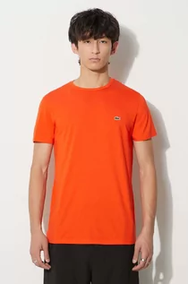 Koszulki męskie - Lacoste t-shirt bawełniany kolor pomarańczowy gładki TH6709-001. - grafika 1