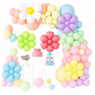 BALONY NA URODZINY GIRLANDA DEKORACJA ZESTAW ROCZEK KWIATEK STOKROTKA 125x - Baby shower i roczek - miniaturka - grafika 1