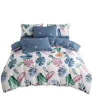 Pościel - Pościel - Egzotyczne liście/róż/niebieskie -200x220 + prześcieradło z gumką - miniaturka - grafika 1