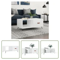 Ławy i stoliki kawowe - The Living Store stolik kawowy biały wysoki połysk 90x50x40 cm materiał drewnopochodny - miniaturka - grafika 1