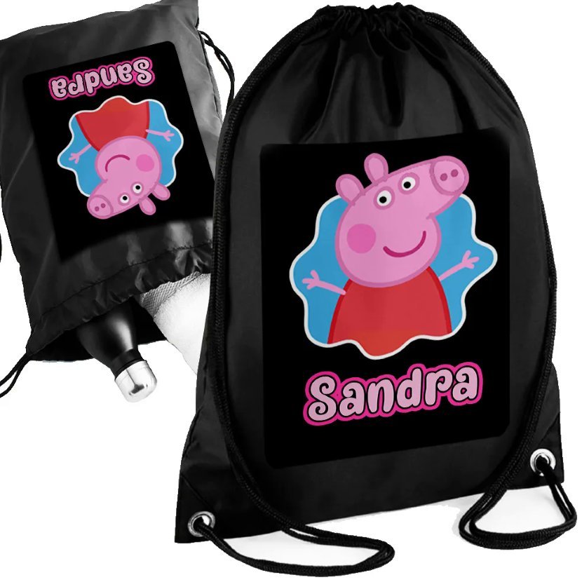 Czarny Worko-Plecak - ŚWINKA PEPPA - Twoje Imię - Personalizowany Prezent