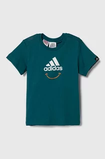 Koszulki dla dziewczynek - adidas t-shirt bawełniany dziecięcy kolor zielony z nadrukiem - grafika 1