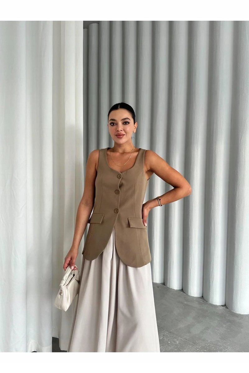 KAMIZELKA DAMSKA BEŻOWA Z GUZIKAMI ELEGANCKA S 5GA*