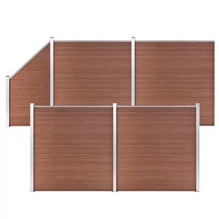 shumee Ogrodzenie WPC 4 panele kwadratowe 1 skośny 792x186 cm brąz - Akcesoria do urządzeń ogrodniczych - miniaturka - grafika 1