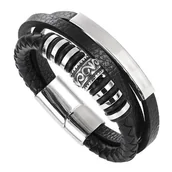 Bransolety męskie - Bransoletka MĘSKA STAL SZLACHETNA 316L SKÓRA - miniaturka - grafika 1