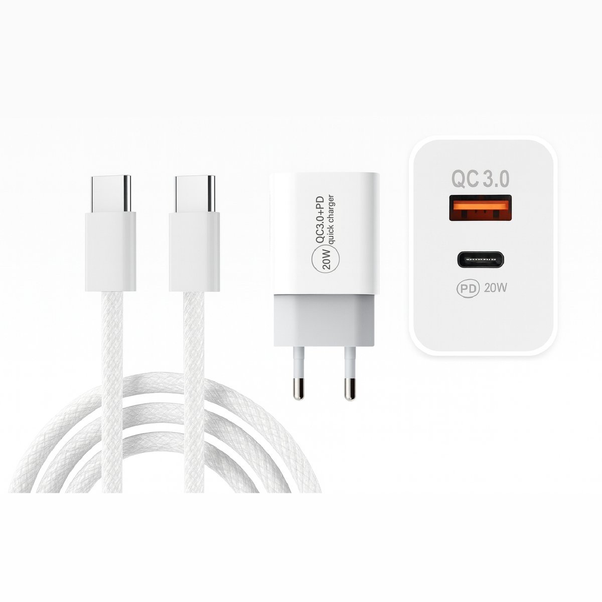 SZYBKA ŁADOWARKA Z KABLEM W OPLOCIE PD 20W DO IPHONE 15 USB-C SIECIOWA