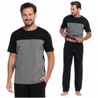 Piżamy damskie - Męska PIŻAMA MORAJ Krótki Rękaw Długie Spodnie Bawełniana Czarna Wygodna XL - miniaturka - grafika 1