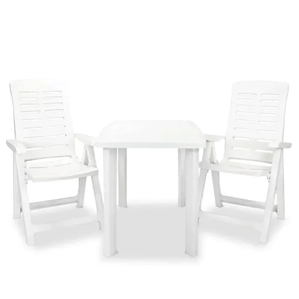 Biały zestaw mebli bistro do ogrodu, stół 101x68x72 cm, 2 krzesła skła