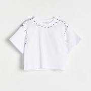 Koszulki dla dziewczynek - Reserved - T-shirt z ćwiekami - Biały - miniaturka - grafika 1