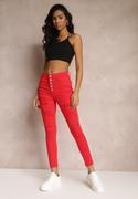Spodnie damskie - Czerwone Jeansy Skinny z Wysokim Stanem Yholo - miniaturka - grafika 1