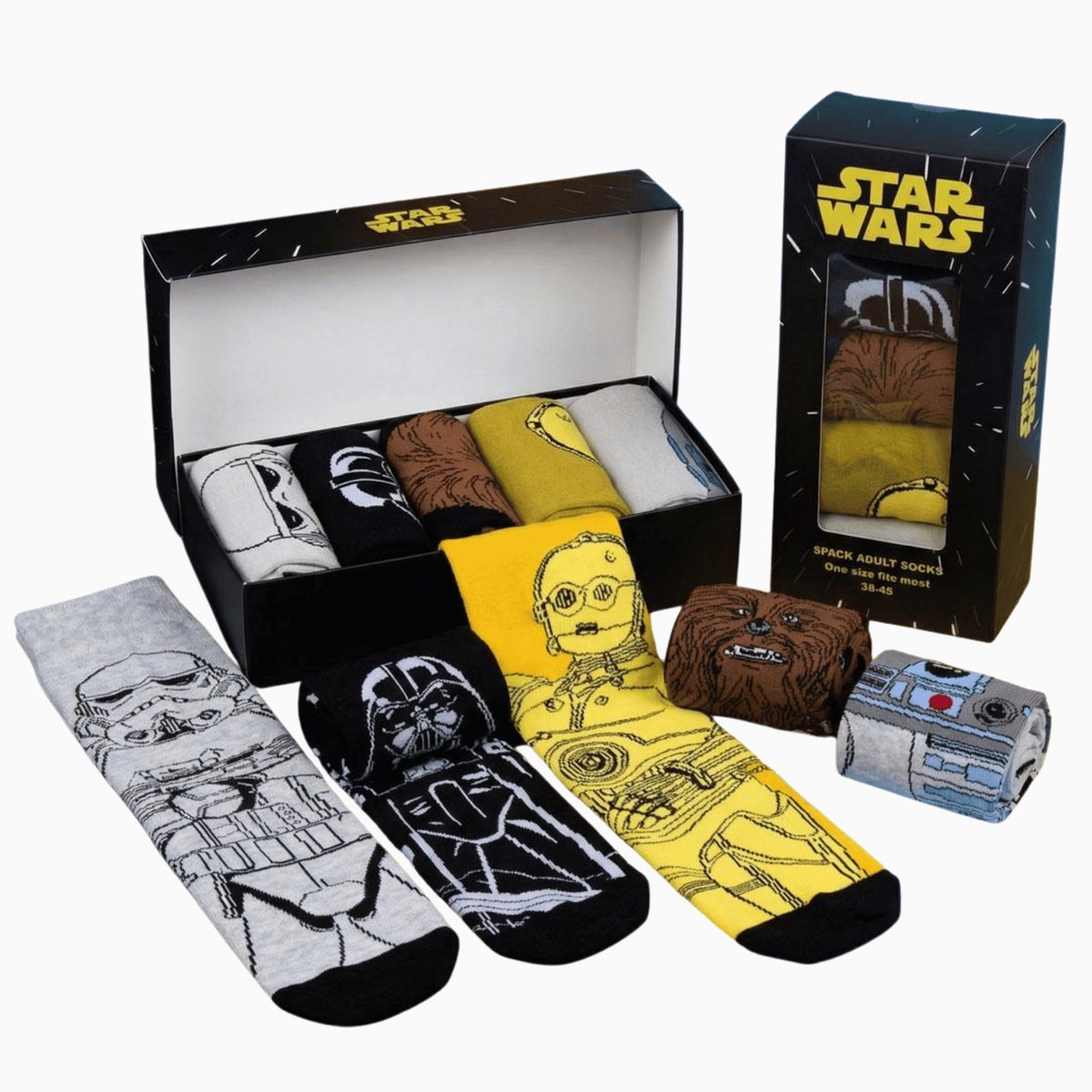 Zestaw prezentowy 5 par skarpet z motywem bohaterów STAR WARS 38-45 pudełko