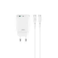 Ładowarki do telefonów - XO ŁADOWARKA SIECIOWA CE29 PD 20W 1X USB-C 1X USB BIAŁA + KABEL USB-C - USB-C - miniaturka - grafika 1