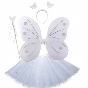 STRÓJ WRÓŻKA MOTYLEK MOTYL KOSTIUM SKRZYDŁA RÓŻDŻKA OPASKA BIAŁY TUTU - Dodatki do strojów karnawałowych - miniaturka - grafika 1