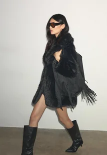 Stradivarius Płaszcz regularny ze sztucznego futra Czarny XS - Płaszcze damskie - miniaturka - grafika 1