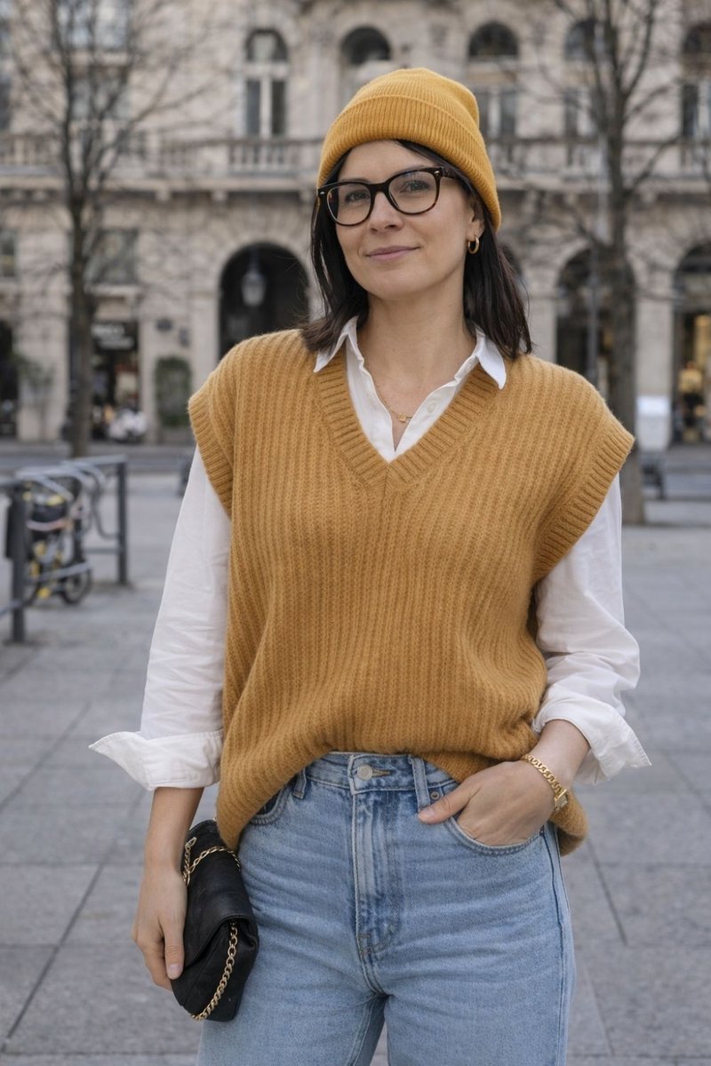 Sweter damski moher kamizelka musztardowa oversize Made in Italy