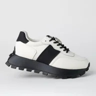 Półbuty damskie - Sneakersy damskie na platformie GOODIN GD-XF-112 skóra tkanina kremowe 36 - miniaturka - grafika 1