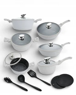 KOMPLET GARNKÓW MARMURKOWYCH 15EL. POWŁOKA GRANITOWA INDUKCJA GAZ SZARE - Zestawy garnków i patelni KOMPLET GARNKÓW MARMURKOWYCH 15EL. POWŁOKA GRANITOWA INDUKCJA GAZ SZARE - Zestawy garnków i patelni - miniaturka - grafika 1