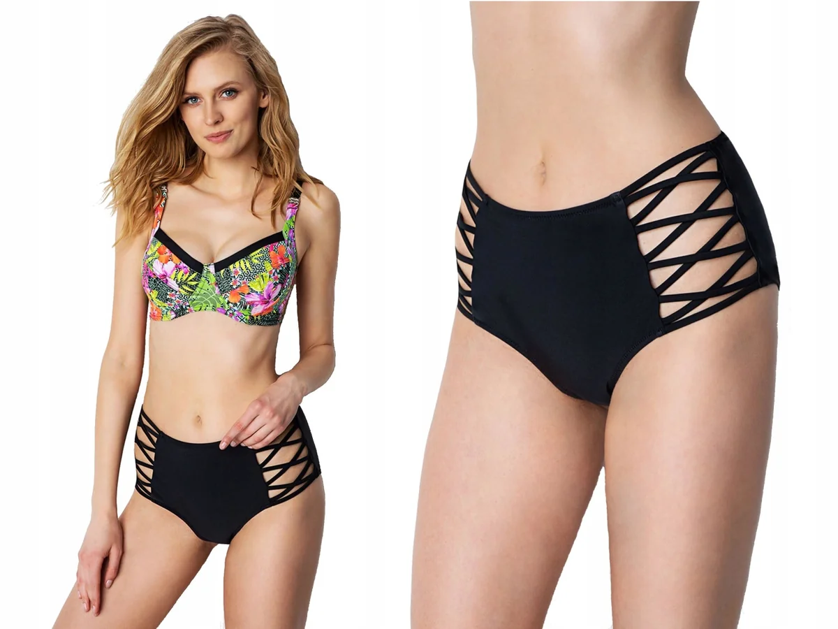 Czarne figi kąpielowe z paseczkami Yvett Marilyn