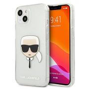 Etui i futerały do telefonów - Karl Lagerfeld Karl's Head Glitter - Etui iPhone 13 mini (srebrny) KLHCP13SKHTUGLS - miniaturka - grafika 1
