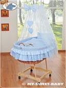 Łóżeczka i kojce - Kosz Mojżesza z baldachimem- Miś z kokardką niebieski - miniaturka - grafika 1