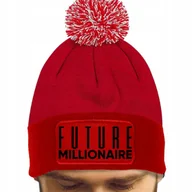 Czapki damskie - CZAPKA POMPON Bawełna ZIMOWA Czerwona FUTURE MILLIONAIRE Motywacyjne Wzory - miniaturka - grafika 1
