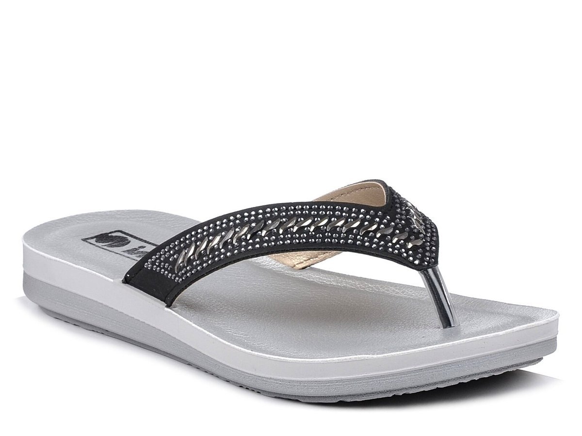 Klapki japonki damskie letnie Inblu czarne z cyrkoniami ZO-01-37