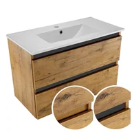 Szafki łazienkowe - Szafka z umywalką 80 x 40 x 52 dębowa wisząca szuflady - miniaturka - grafika 1