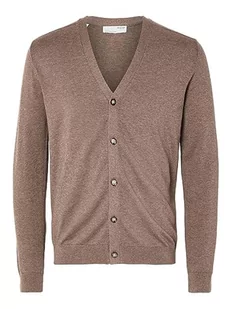 Selected męska kurtka z dzianiny SLHBERG V-Neck S M L XL XXL niebiesko-brązowa 100% bawełna, teak/szczegóły: melanż, L - Kurtki męskie - miniaturka - grafika 1