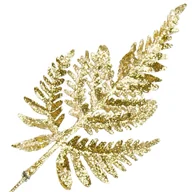 Sztuczne kwiaty - [68xb4101] Gałązka brokatowa paproć 22,5cm złota - miniaturka - grafika 1