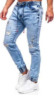 Spodnie męskie - Niebieskie spodnie jeansowe joggery męskie Denley TF153 - grafika 1