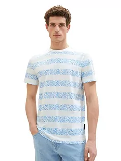 Koszulki męskie - TOM TAILOR Męski T-shirt z wzorem Paisley, 32028 - White Blue Big Paisley Stripe, S - grafika 1