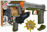 Zabawki militarne - Import LEANToys Zestaw Policyjny Pistolet 20cm Odznaka Gwizdek Kabura Efekty Świetlne Dźwięk LT-7869-0 - miniaturka - grafika 1