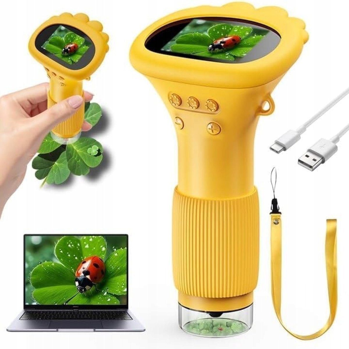 ZESTAW MIKROSKOP CYFROWY LED EKRAN HD 2MP 1000X EDUKACYJNY KIESZONKOWY USB